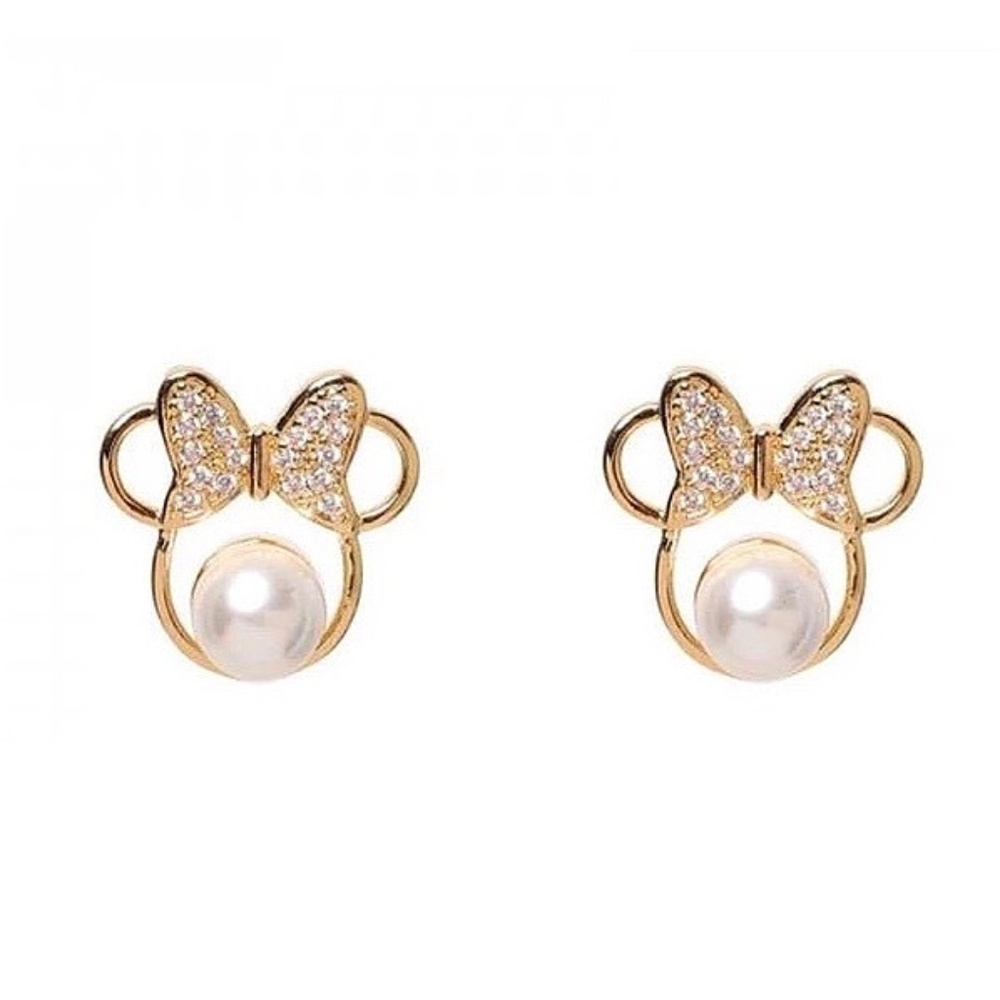 🌵4/$30 New Minnie Mouse Gold Bow & Pearl Earrings